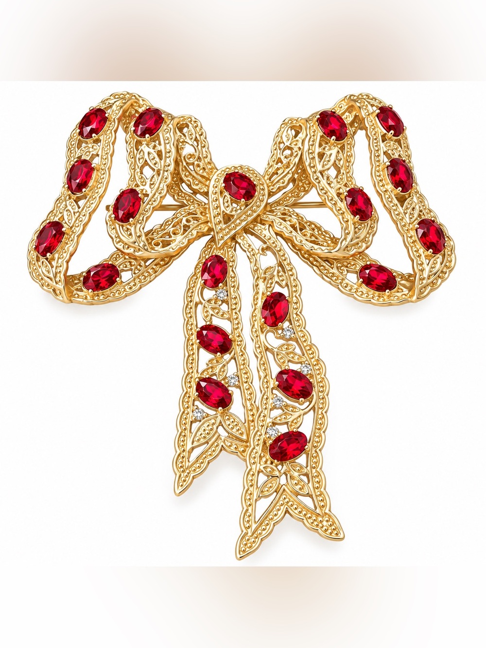 Stunning Gold and Red gemstone‎ Bow Brooch